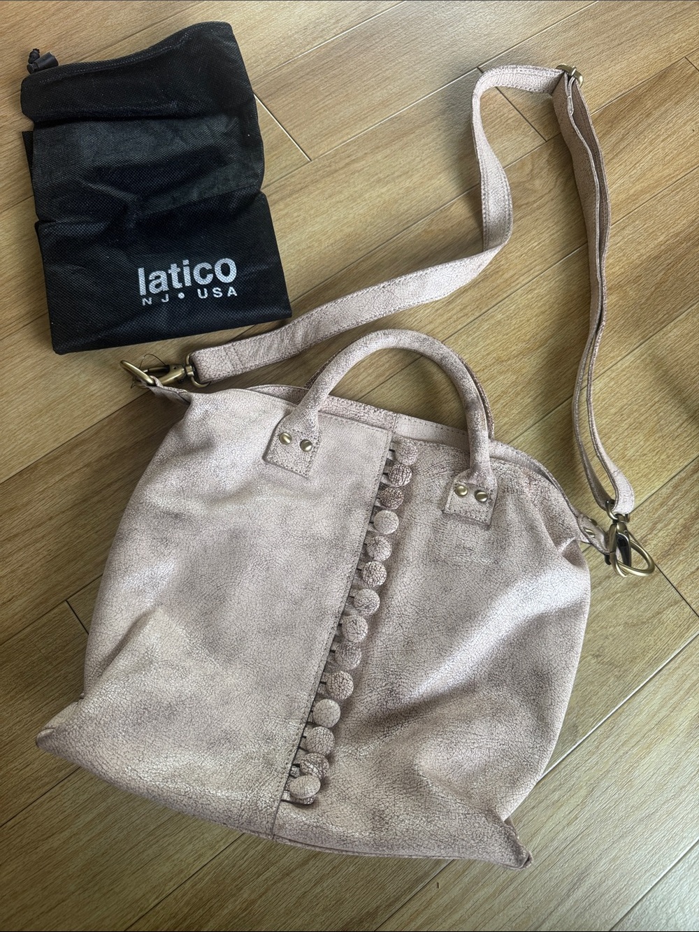 latico Blush Pink leather Shoulder Bag with Button Trim brand new